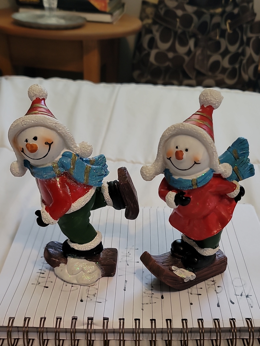 Festive PAIR Red Snowman / Women Skating Figurines  Holiday Home Decor